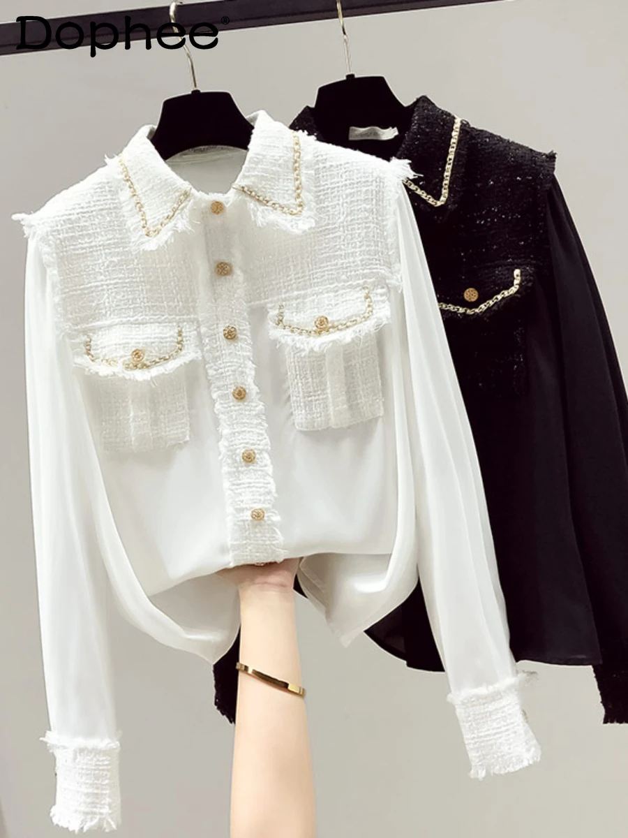 

2023 Spring Autumn White Shirt Bottoming Shirt Women Trendy Polo Collar Long Sleeve Button Blouse Temperament Office Blusas Top