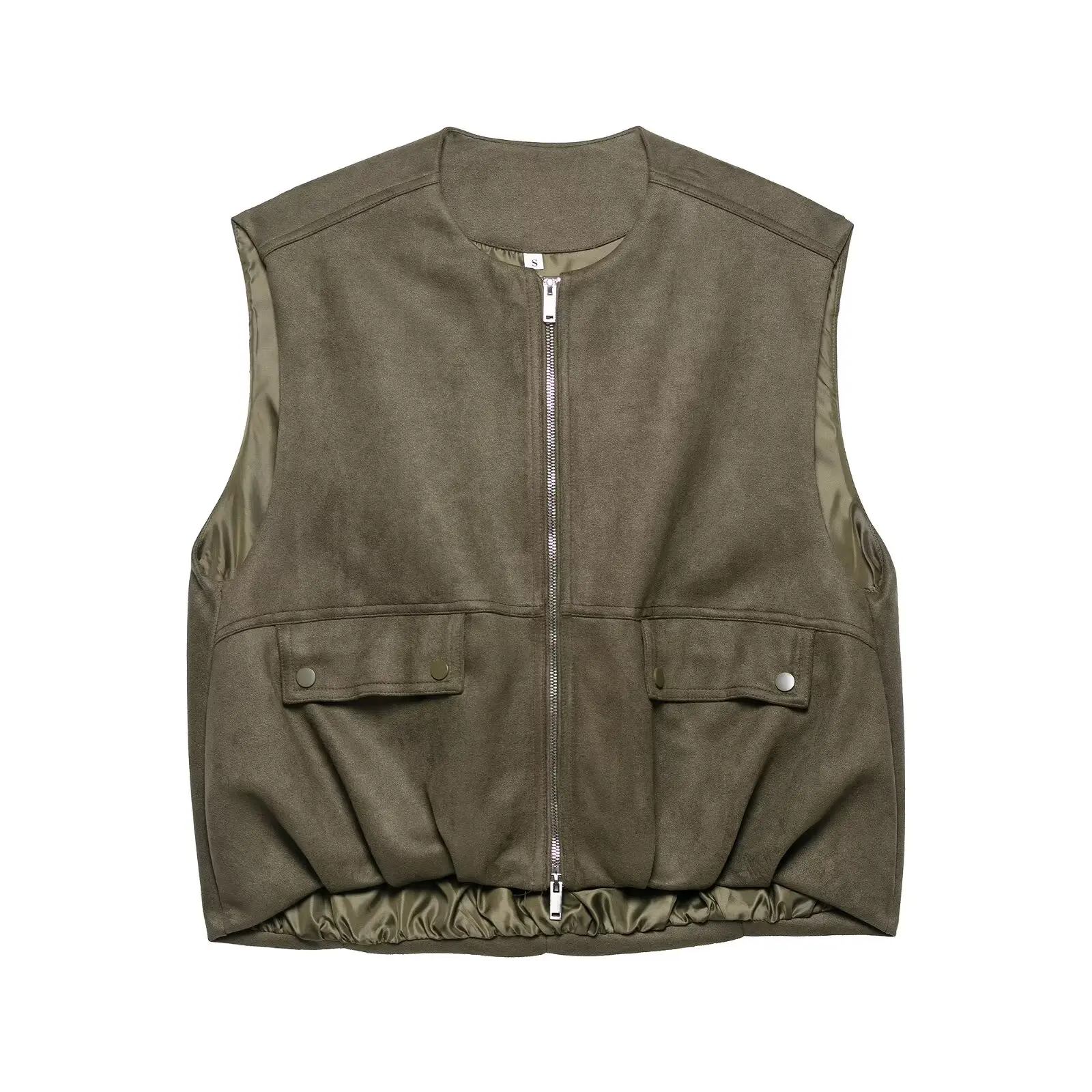 

Suede Ruched Vest Waistcoat Women Fall Speing Zipper Pocket Casual Jacket Coat Lady Fashion Streetwear Outerwear Outfits 2025