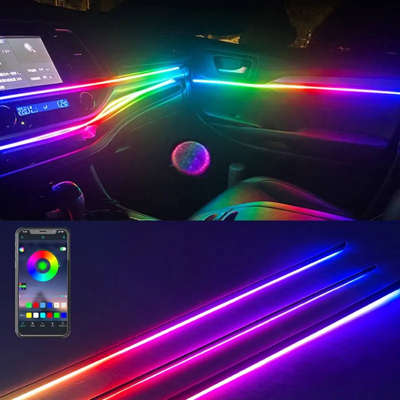 

18 IN 1 6IN 1 Symphony Strip RBG 64 Color Acrylic Guide Fiber Strip Car Ambient Interior Decorative Atmosphere Lamp LED Strip