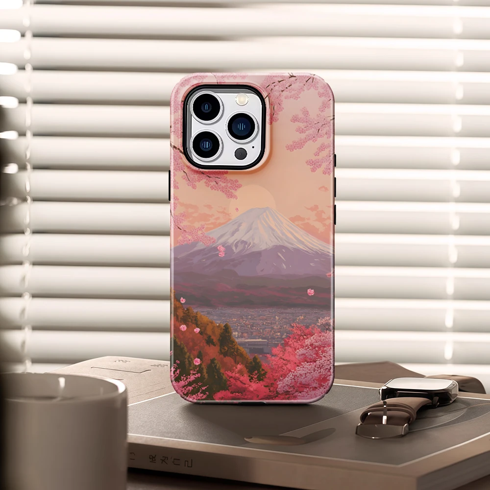 KASEO Matte Bumper for Magsafe Case for IPhone 17 16 15 14 Plus 13 Pro Max Shockproof Hard PC Fuji Cherry Dusk Cover