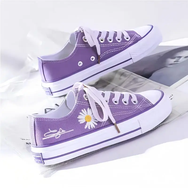 Chrysanthemum Embroidery Women Canvas Shoes Autumn New Korean Casual All Match Student Anti-slip Platform Shoes Women Sneakers