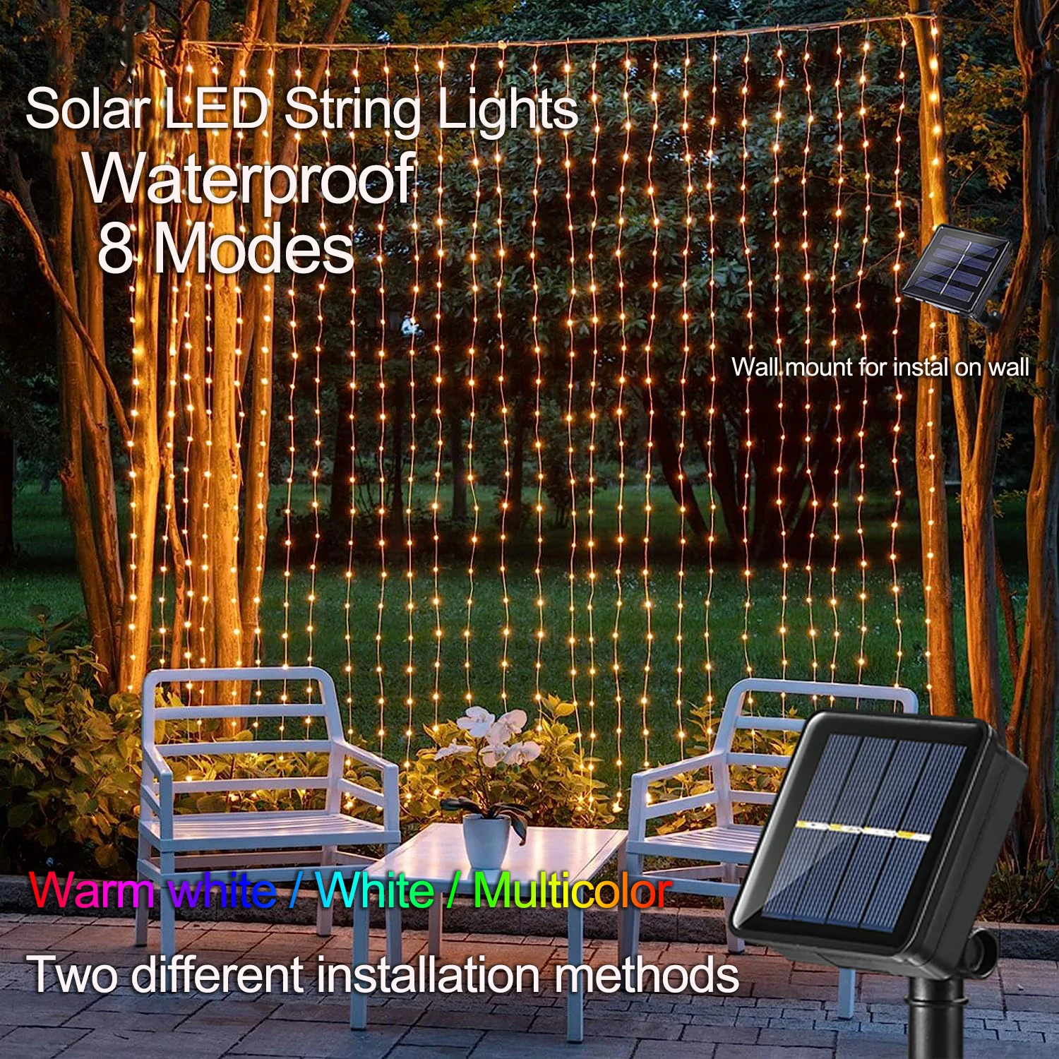 Solar Curtain Light LED Outdoor Waterproof 3M Garland Decoration String Lights Yard Christmas Fairy Garland String Lights