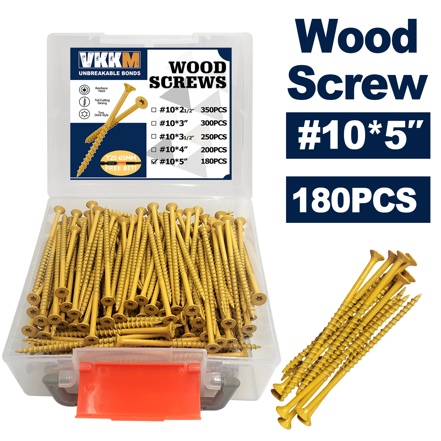 

VKKM 180Pcs #10 x 5" Wood Screws – Star Drive, Epoxy - Coated for Rust Resistance, Ideal for Deck & Outdoor Woodworking Projects