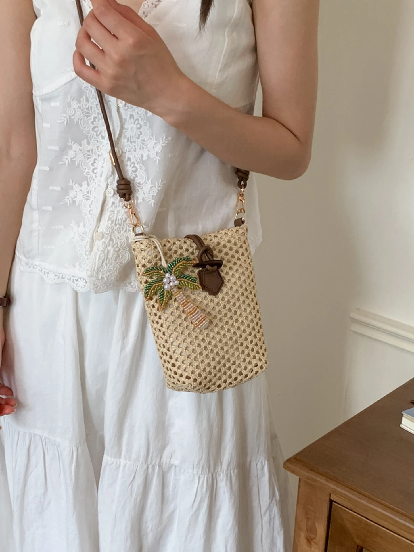 Woven Straw Bag - Zoete stijl geweven strooien tas dames