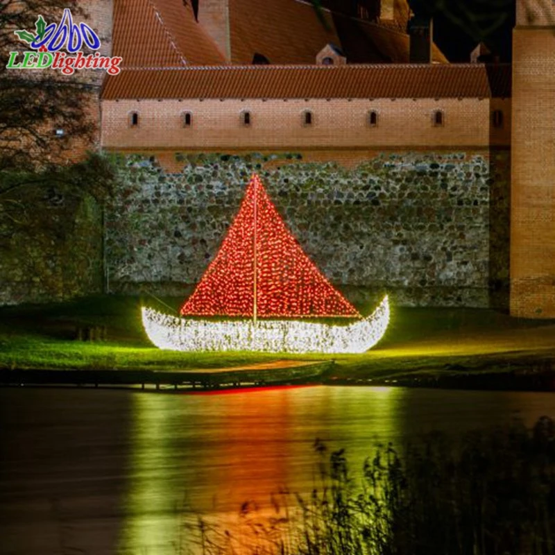 

Custom.3d led boat pre lit sailing ship led motif light decoration light for Park