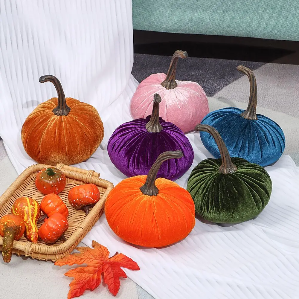 1 Pc Decor Pumpkin Handmade Velvet Pumpkins Decor Super Soft Stuffed Pumpkin With Exquisite Artificial Foam Simulated Pumpkins