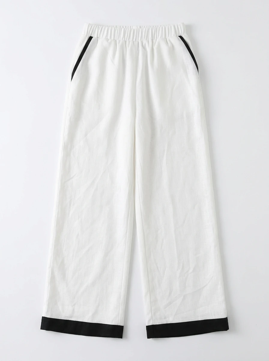 

Freeacy Women's White Elastic Waist Palazzo Pants Loose Fit Contrast Color Trousers 2026 Summer Casual Matching Bottoms
