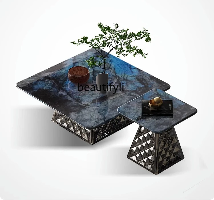 

Italian Light Luxury Creative Furniture Super Crystal Stone Endtable Modern Living Room Luxury Stone Tea Table