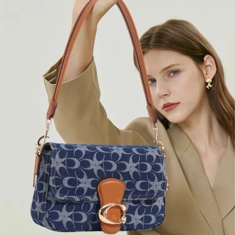 Ladies' armpit bag, light luxury retro denim canvas bag, fashionable 2026 new commuting high-end single shoulder crossbody bag