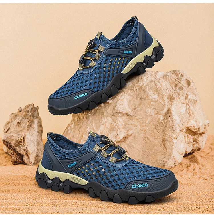 CLOHOO Mesh Shoes Thick Rubber Sole Handmade Cold Glue Casual Outdoor Sports Men's Shoes Breathable Comfortable Summer Sandals