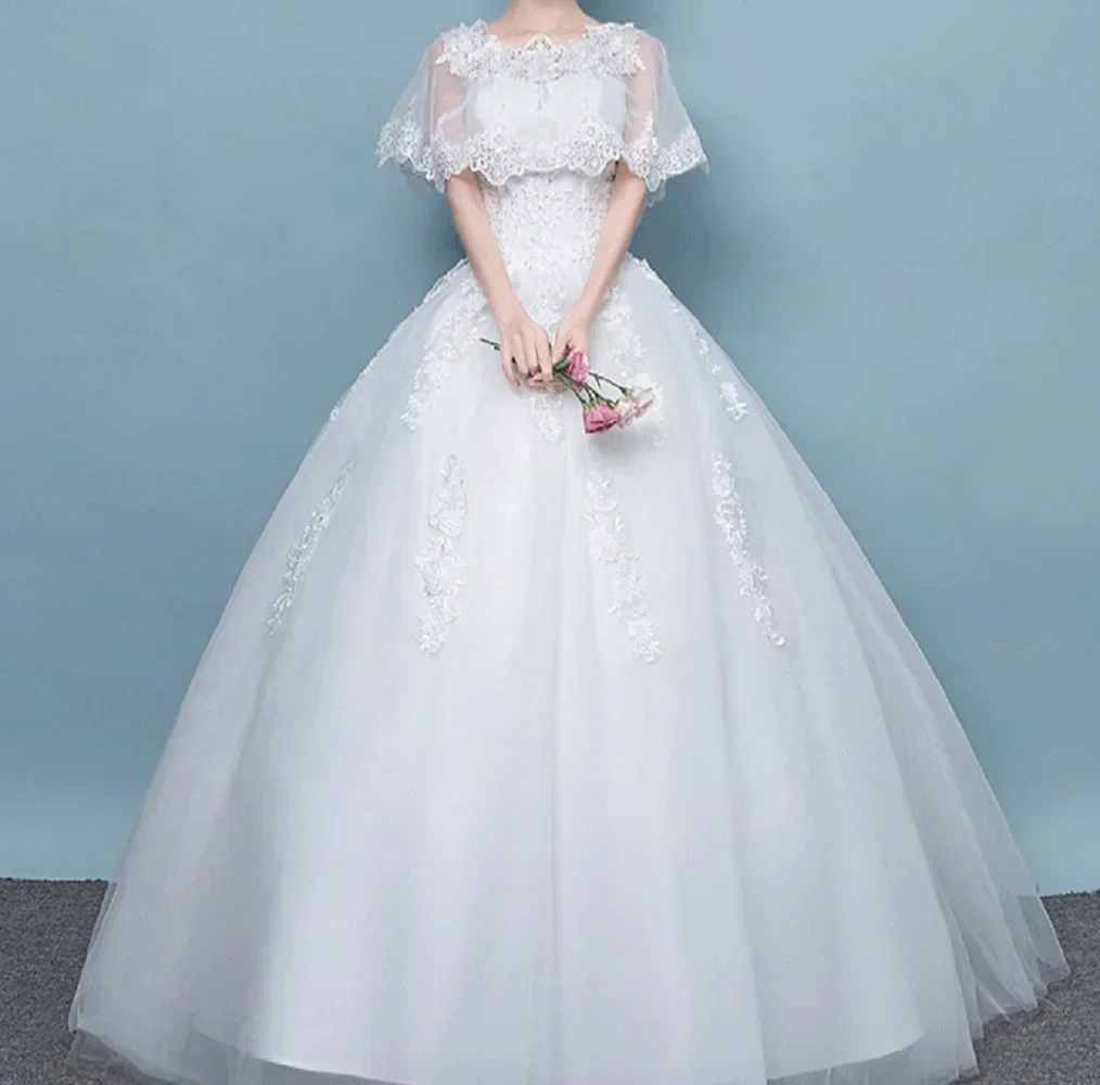 Plus Size Bridal White O-neck Suknie Ślubne Dla Kobiet Klasyczna Koronkowa Kwiatowa Koronkowa Suknia Balowa Vestido De Noiva Suknia Panny Młodej