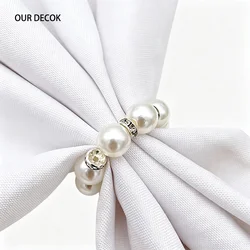 10Pcs Golden Napkin Rings Elegant Pearl Elastic Serviette Holder For Wedding Party Banquet Adornment