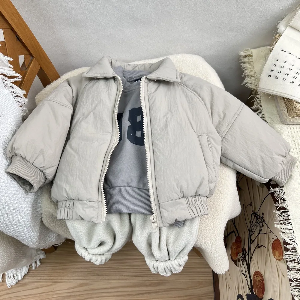 Korean Style Zipper Long Sleeve Warm Baby Coat Loose Solid Fashion Pocket Ins Apricot Winter Baby Jacket