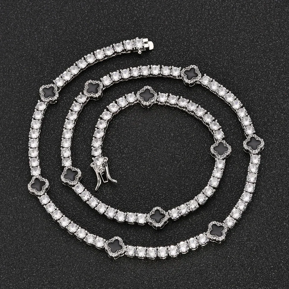 

Necklace Rap Hip-hop Four-leaf Clover Oil Drip Diamond Tennis Zircon Women's Cross-border Jewelry Ins Wind Collarbone