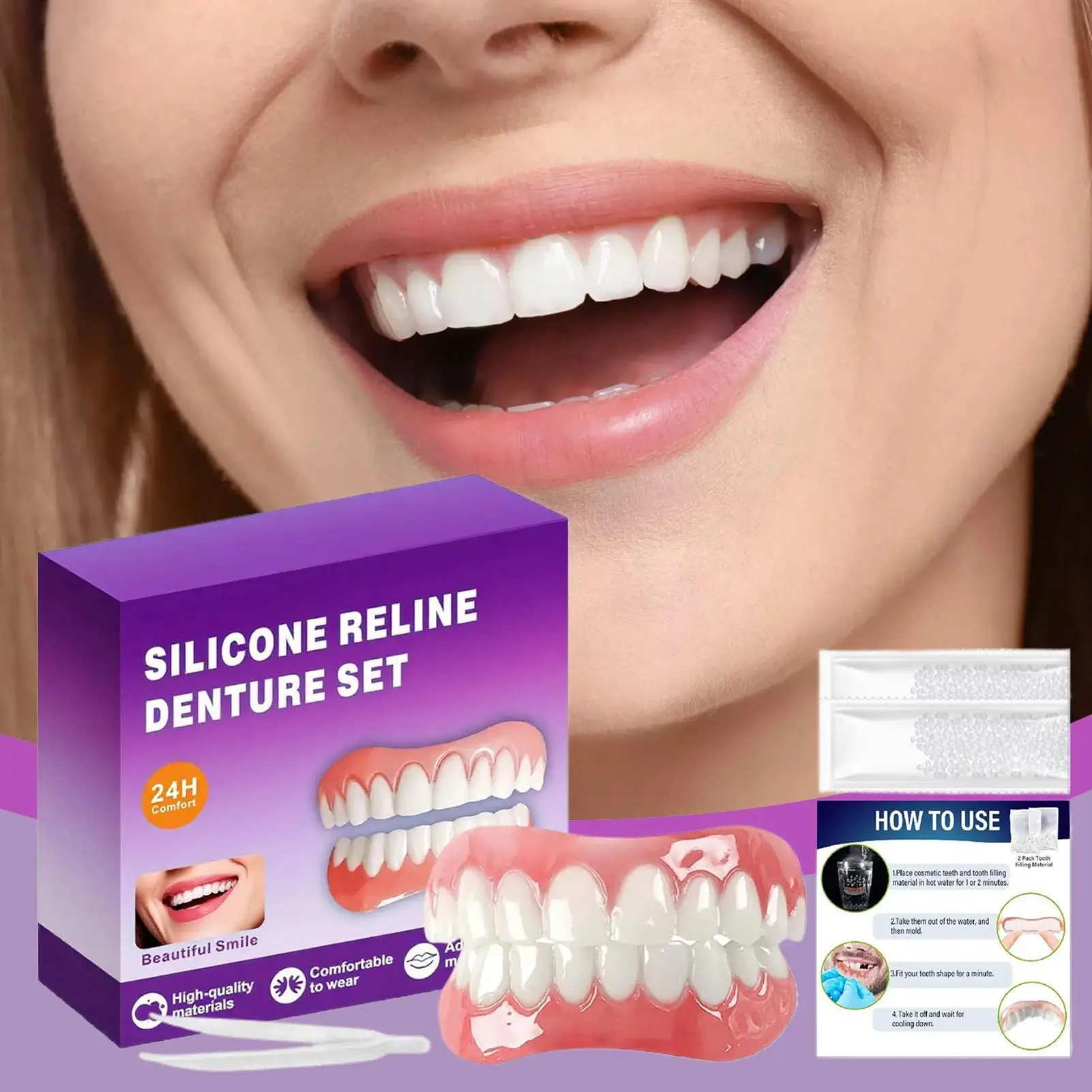 Silicone Relines Denture Set Denture Silicone Liners High Elasticity Soft Denture Kit Teeth Upper And Lower Set For Men Women