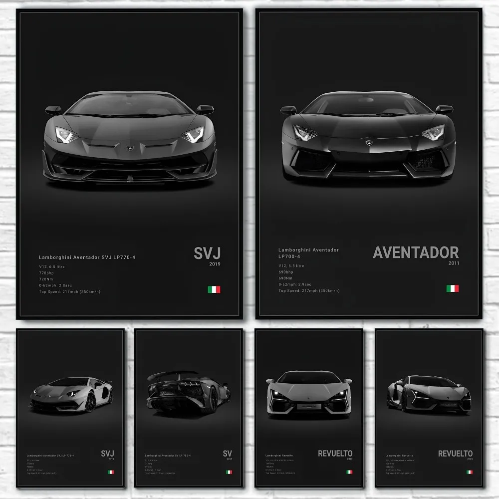 Black L-Lamborghini Aventador LP700 COUNTACH SESTO ELEMENTO SVJ VENENO 6.0L Poster Home living room Wall Art Garage Room Decor