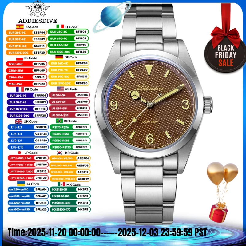 Addiesdive رائجة البيع ساعة رجالية reloj hombre 10Bar مقاوم للماء مضيئة 316L الفولاذ المقاوم للصدأ فقاعة مرآة زجاج ساعة كوارتز