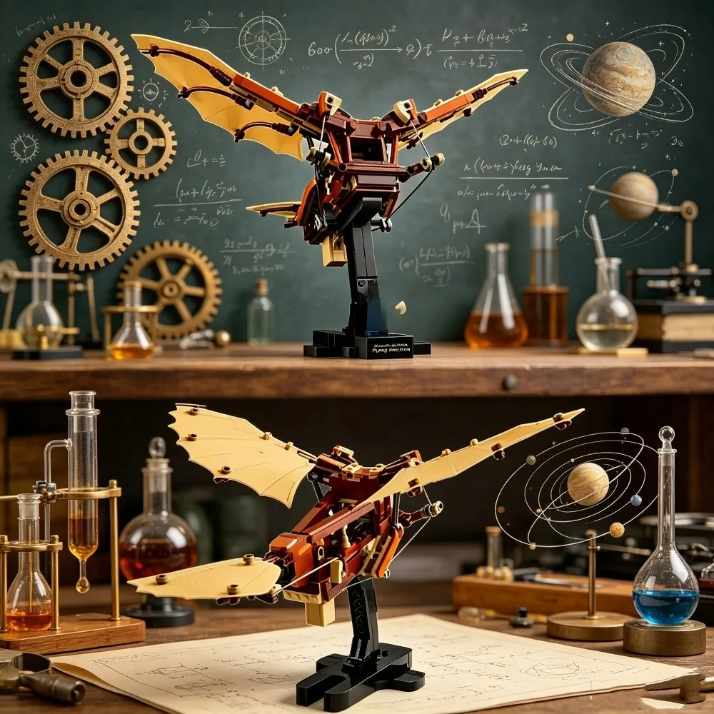 

493PCS Creative Leonardo da Vinci's Flying Machine Building Blocks 1 Figure Assemble Bricks Educational Toy Gift For Adult Teens