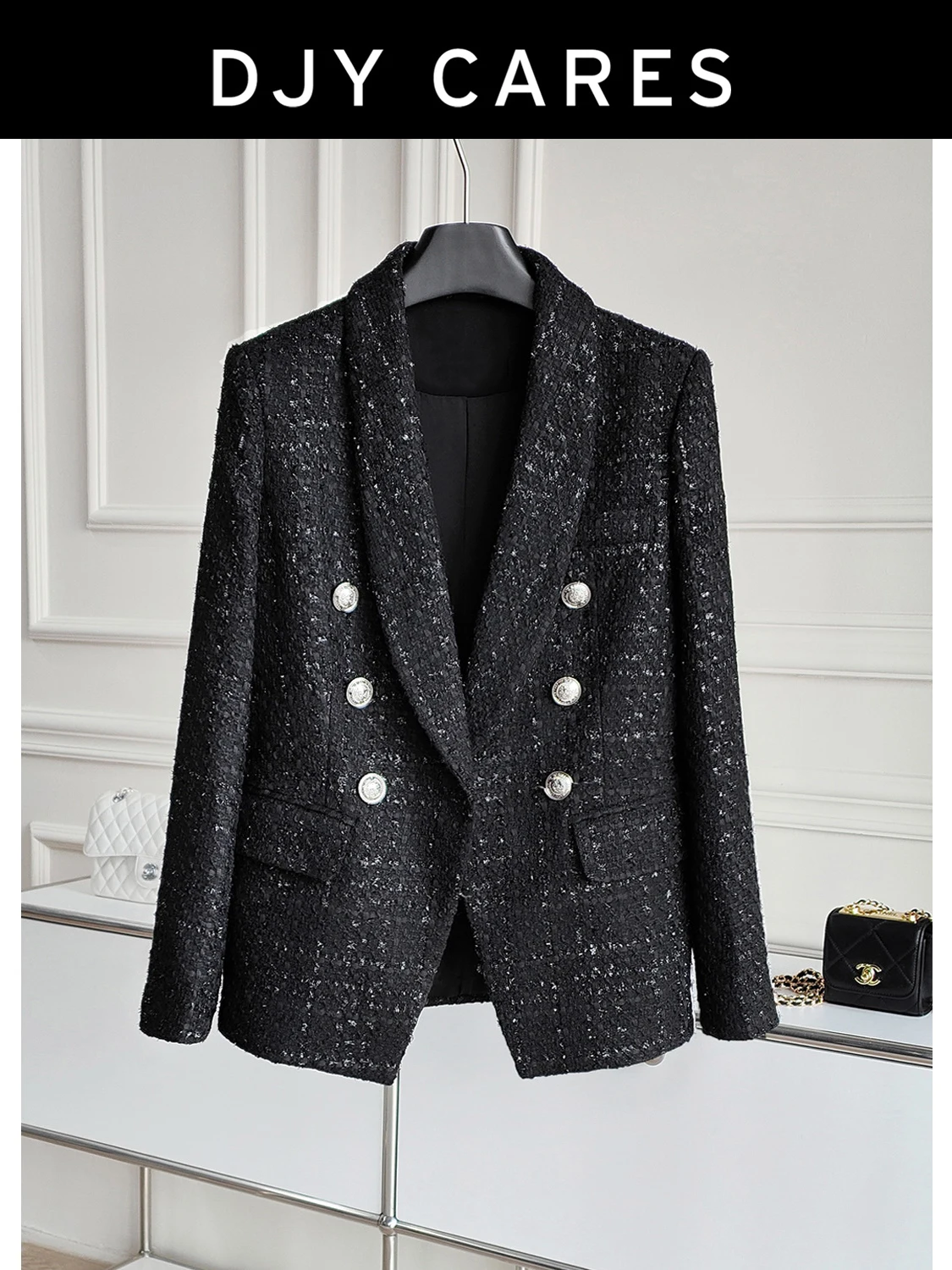 

New Coarse woolen bright silk woven suit jacket versatile top big size