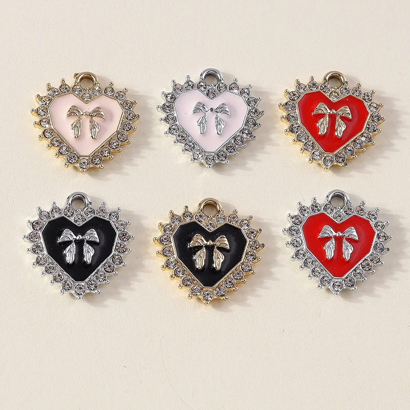 

20pcs 17x18mm Elegant Crystal Bowknot Love Heart Charms Pendants for Jewelry Making Necklaces Earrings DIY Crafts Accessories