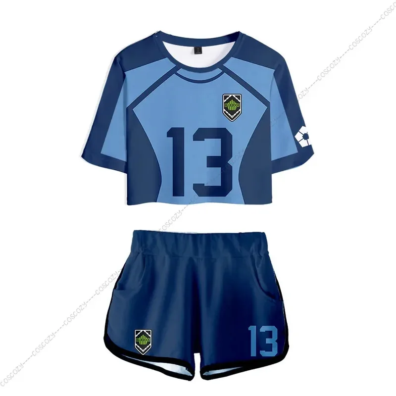 2023年新作 ブルーロック レディース ツーピースセット ショートパンツ+クロップトップス Tシャツ 夏服 ヒップホップ バチラヨウイチ ストリートウェア