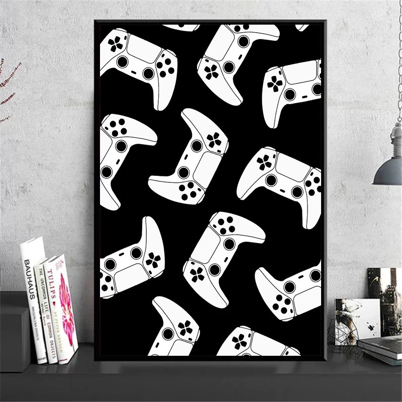 Cartoon Abstract Game Console Controller Headphones Poster Canvas Art Painting Printing Home Room Wall Pictures Decor Gift