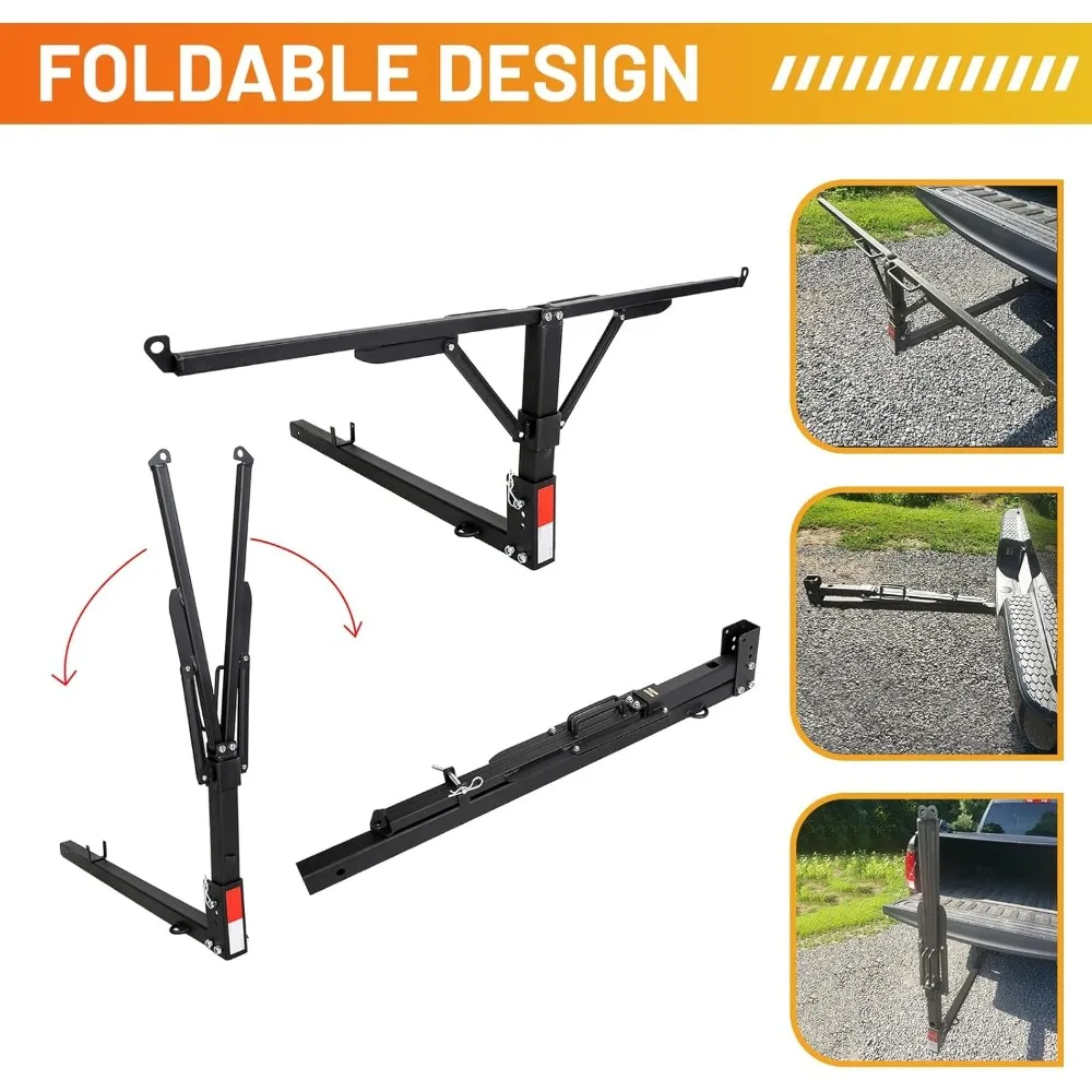 Truck Bed Hitch Extender 2 in 1 Design Foldable Extension Pick Up Rack Canoe Boat Kayak Lumber w/Flag