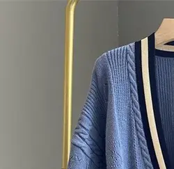 Spring 2022 Women's Blue Sweater Cardigan Long Sleeve V-Neck French Brand Elegant Top Fashion Knit Sweater Women