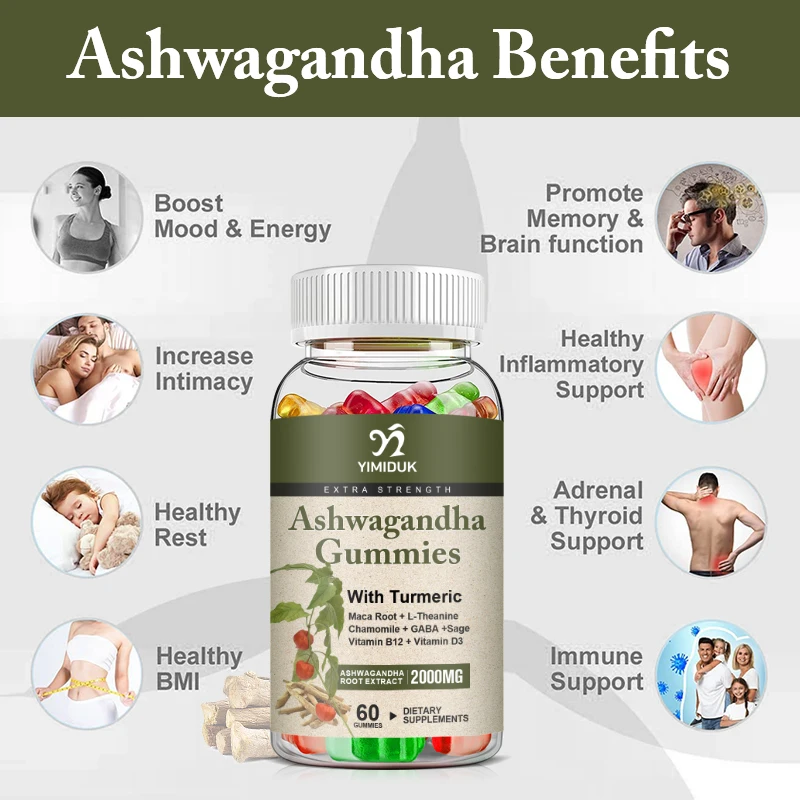 Ashwagandha Gummies Relieve Stress Enhances Immunity Help Sleep Man & Woman Hormones Endocrine Regulatio