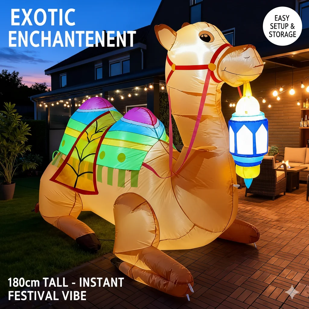 New 2026 EID Ramadan Decoration Inflatable Camel Outdoor Garden Sculpture Decoration LED Light Eid Mubarak Inflatables Yard