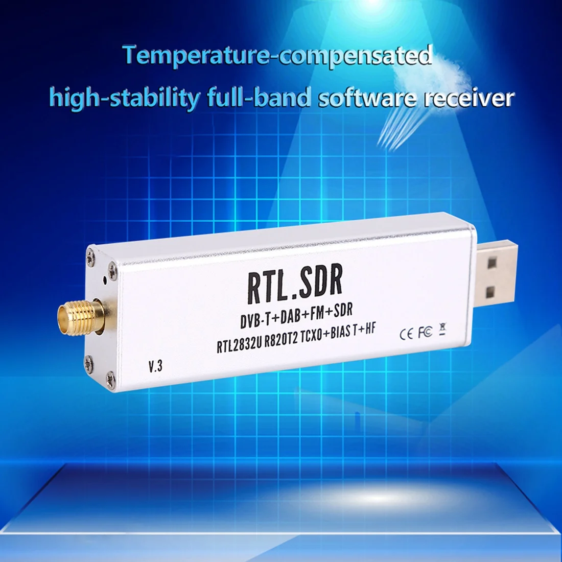 RTL-SDR Blog-Receptor SDR RTL com Antena, Receptor de Rádio Definido por Software TCXO SMA, V3, RTL2832U, 0.1MHz, 1.7GHz