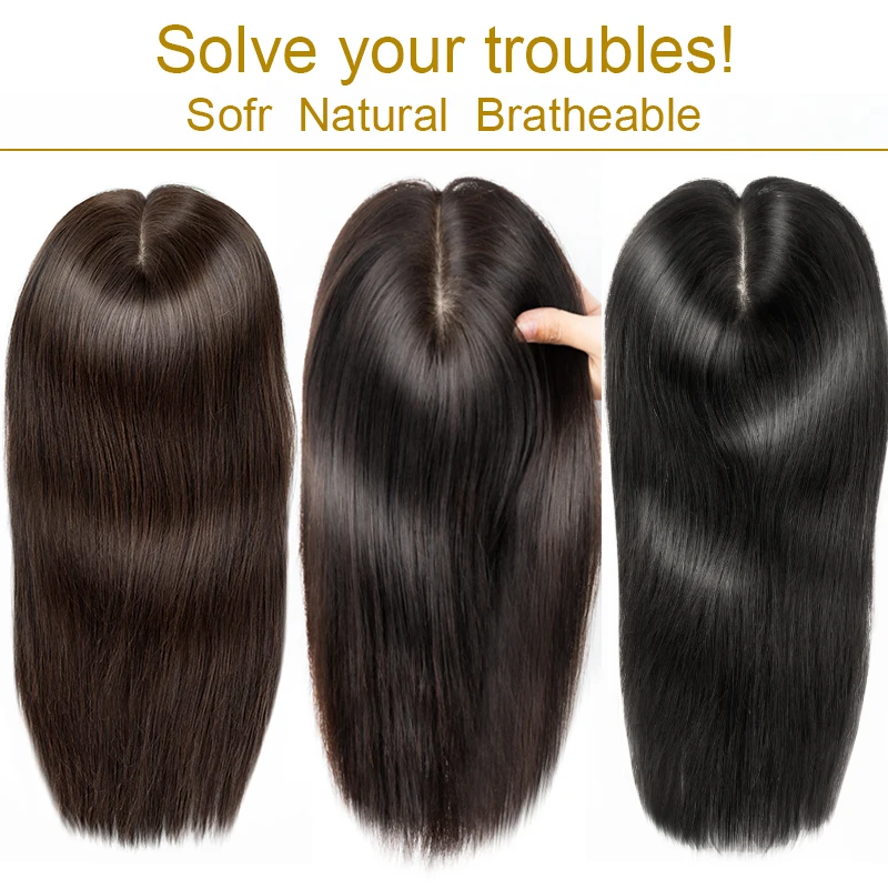 12x13 pouces meilleur Topper de cheveux humains vierges pour les femmes toupet de cheveux européens 3 Clips dans les cheveux Topper postiche Fine Base de cuir chevelu naturel