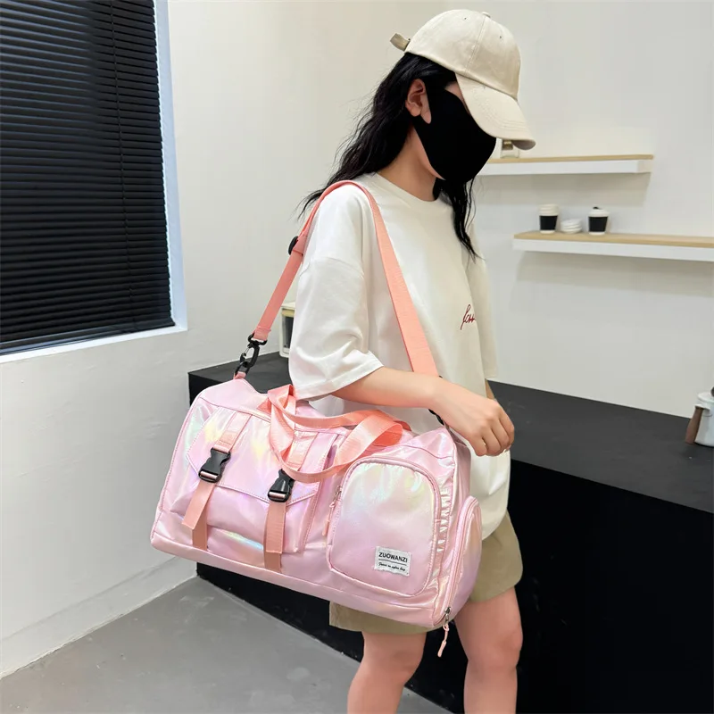 

Large Capacity Lasers Travel Bags for Women Fashion Duffel Bag Shiny Leisure Soft Waterproof Handbags Shoulder Bag Weekend Bag