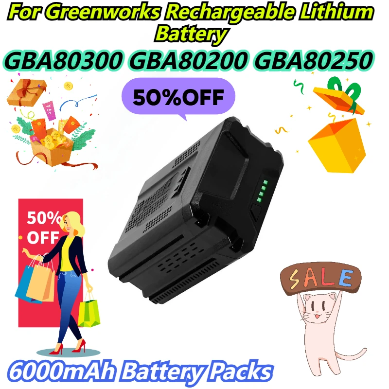 

6000mAh Battery Packs For Greenworks GBA80300 GBA80200 GBA80250 Rechargeable Lithium Battery