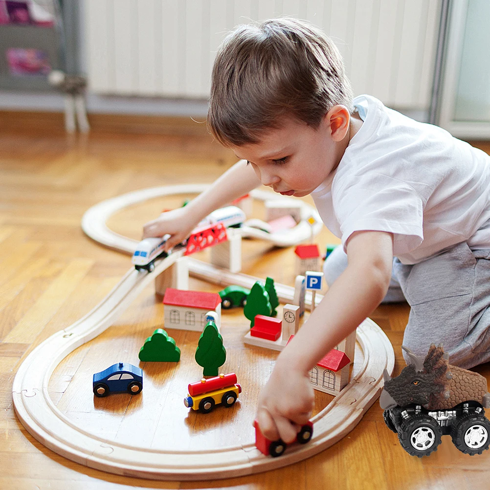 

4 Pcs Dinosaur Pull Back Car Toys Cartoon Shape Friction Powered Kids Vehicle Puzzle Non Remote Control Educational Gifts