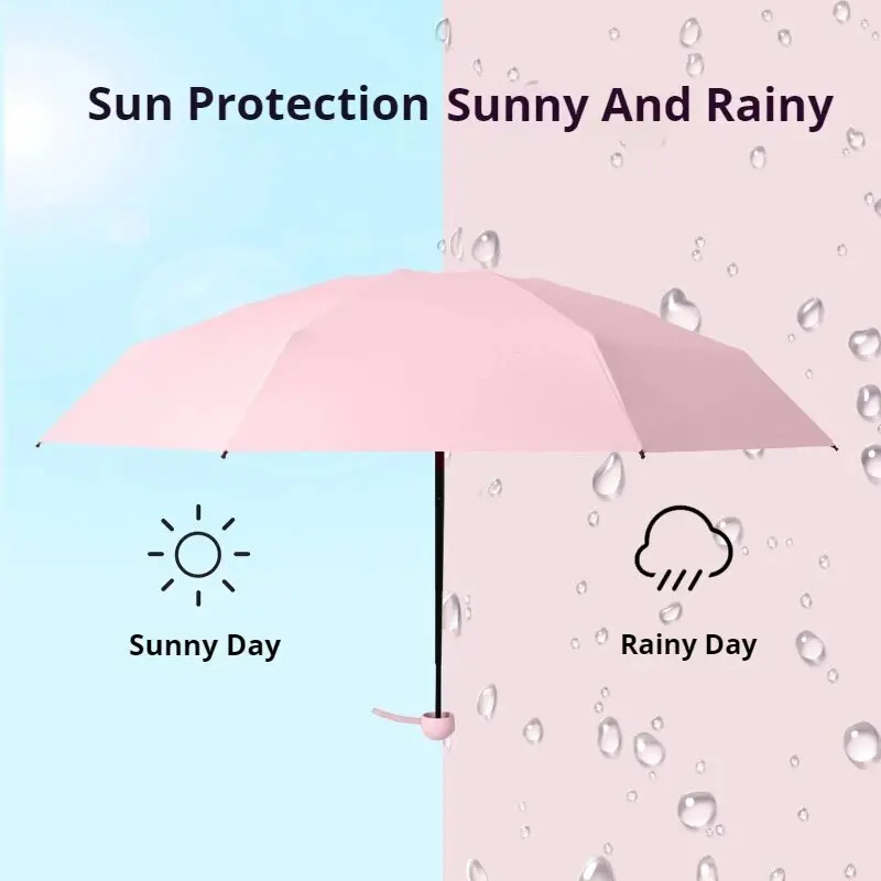 NEW Capsule Umbrella Portable Mini Sunshade Sunscreen Rain Umbrella Black Rubber Alloy Handle Foldable Sun Rain Dual Use