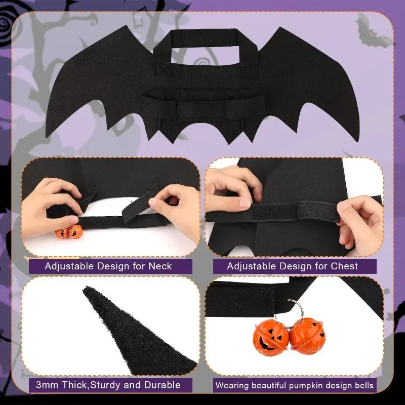 Halloween Dog Bat Wings Clothes Cute Cat Costume Bat Wings Dog Collar Bat Wings with Pumpkin Bell Bat Costume Party Decoration