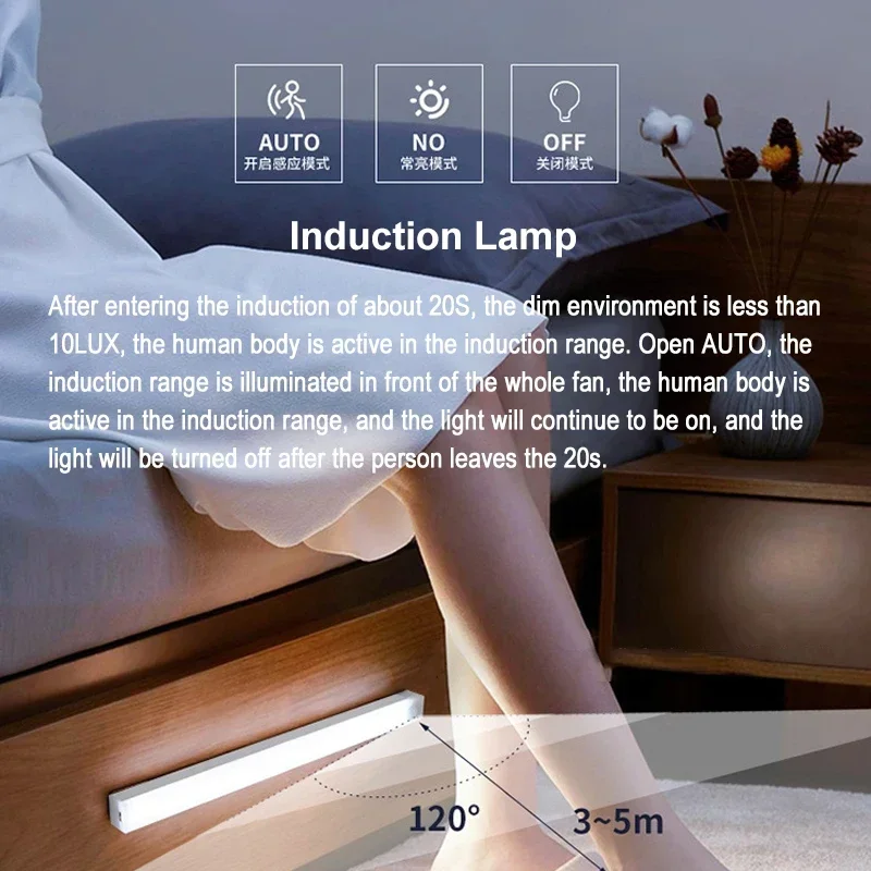 Cabinet Lights Motion Sensor LED Wireless USB Under Ultra Thin Night Light For Kitchen Cabinet Bedroom Wardrobe Indoor Lighting