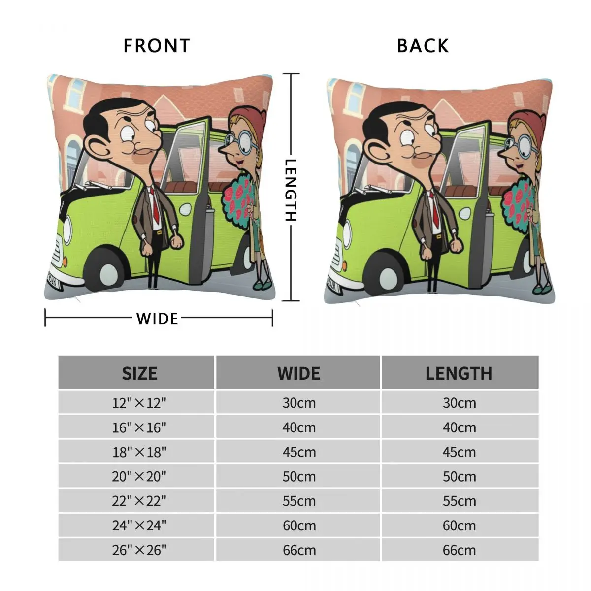 Mr Bean Square Pillowcase Pillow Cover Polyester Cushion Zip Decorative Comfort Throw Pillow for Home Sofa