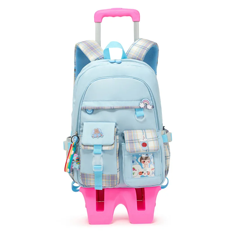 2023 Fashion children\'s trolley bag for teenagers Large capacity fresh wheel schoolbag Orthopedic school bags for girls mochila