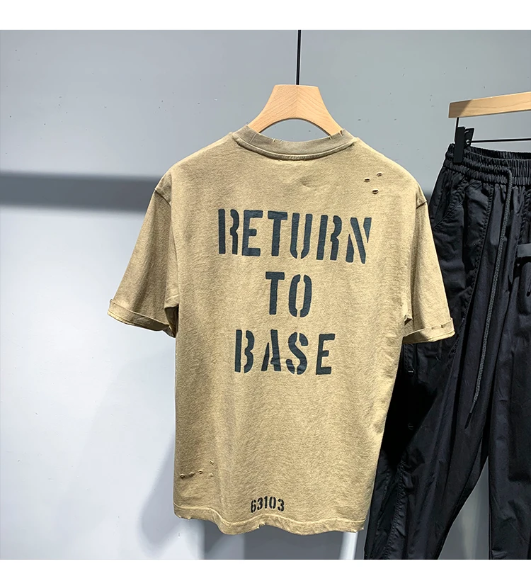 2025 Summer New Washed Retro Distressed Round Neck Short Sleeve Stylish Men's Korean Trend Loose Casual T-Shirt