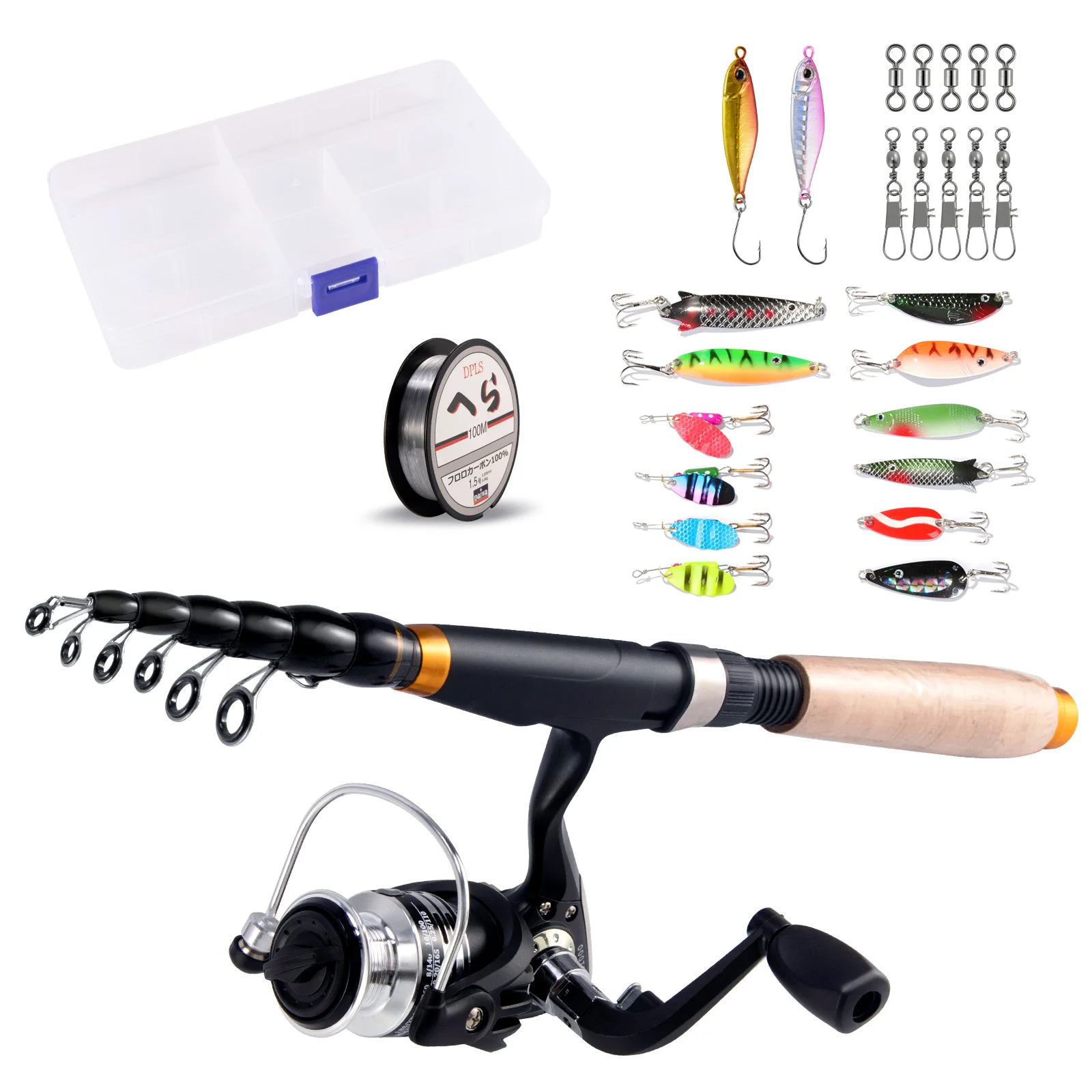 Telescopic Rod and Reel Combo, Telescopic Rod with Spinning Reel Set,Spoon Lure Hook Line,Trout Fishing Ultra Light Travel River