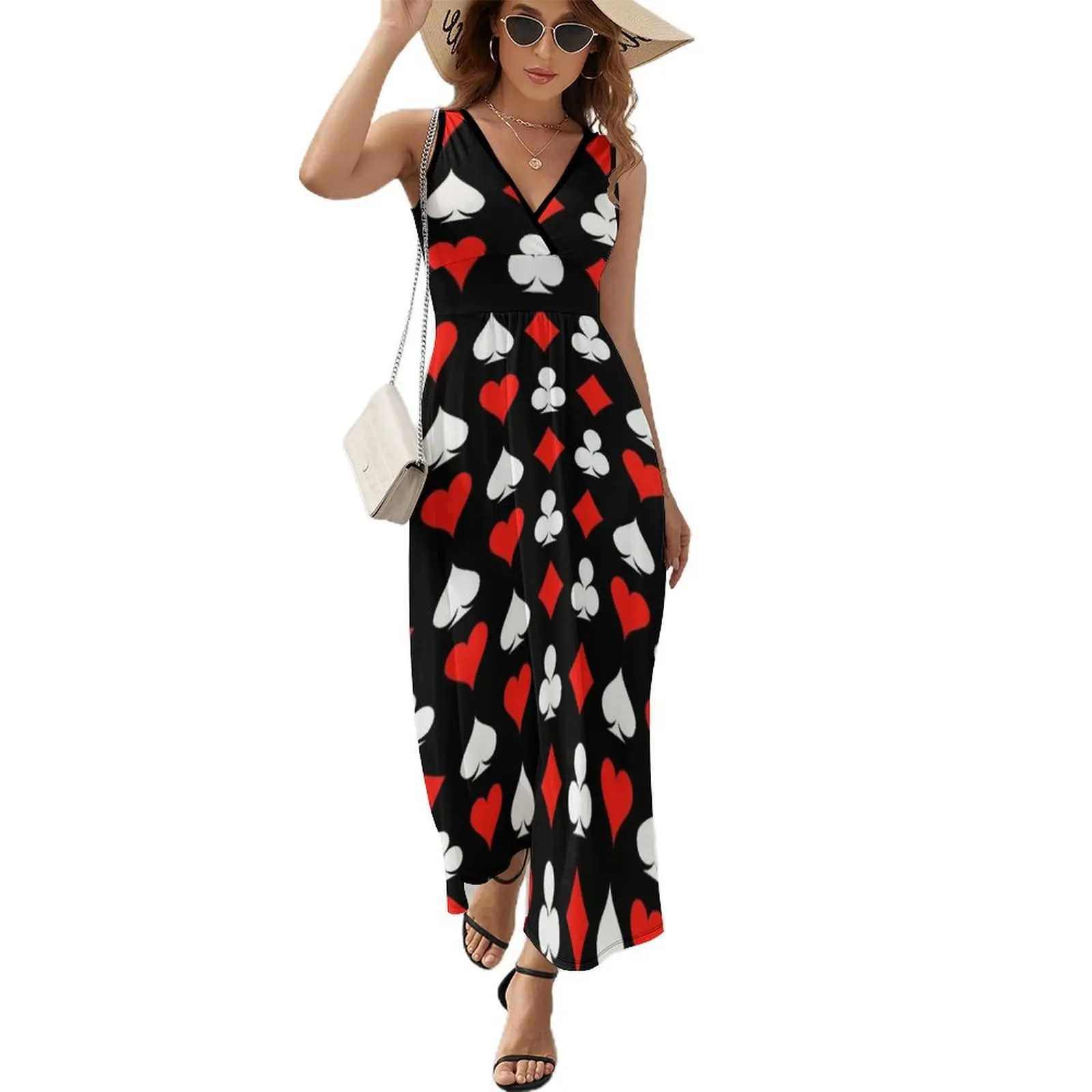 Poker Muster ärmelloses Kleid Kleid Frauen Sommer Kleid koreanischen Stil Luxus Abendkleider für Frauen