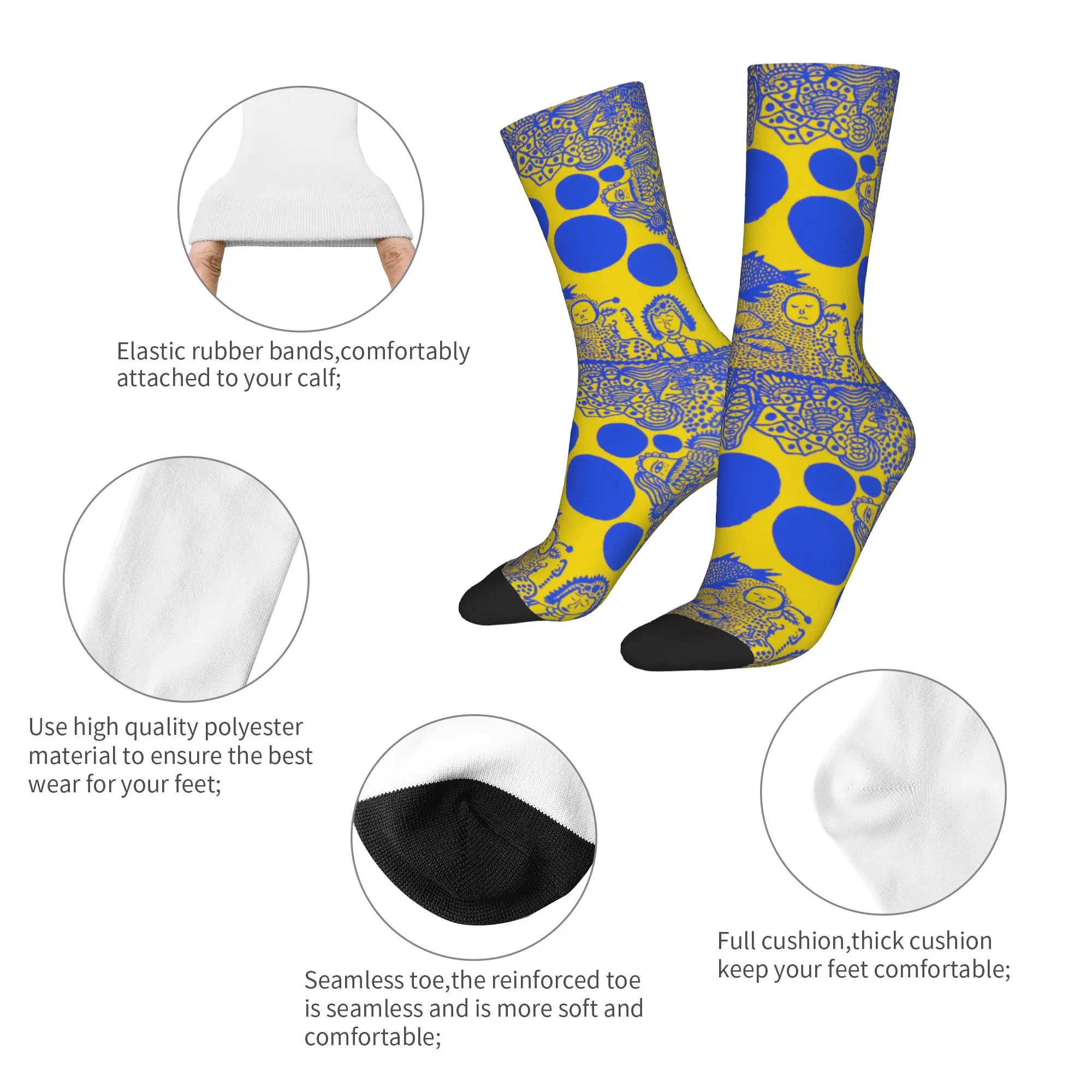 Winter Warm Crazy Design Men's Women's Yayoi Kusama Dots Pumpkin Socks Abstract  Non-slip Middle Tube Socks