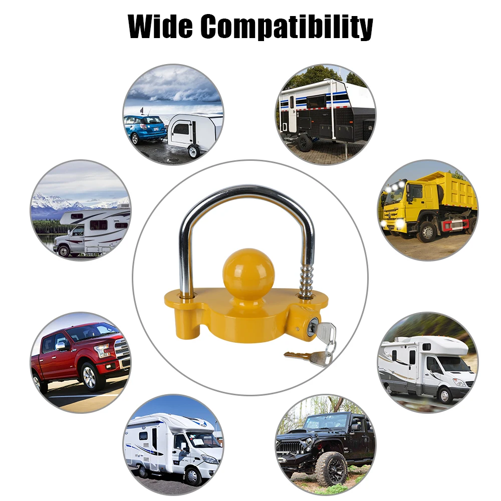 Trailer Coupler Hitch Lock Tow Ball Security Anti-Theft Universal Adjustable Heavy-Duty Caravan Accessories