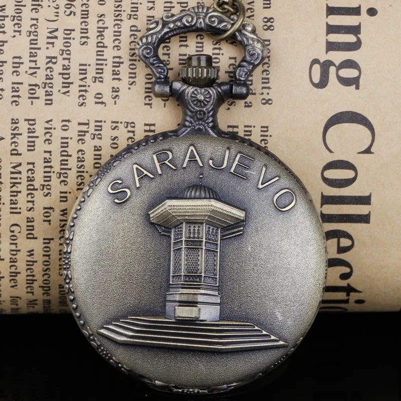 خمر البرونزية Sarajevo-themed ساعة الجيب قلادة قلادة للرجال والنساء سحر مجوهرات هدايا Relojes دي Bolsillo
