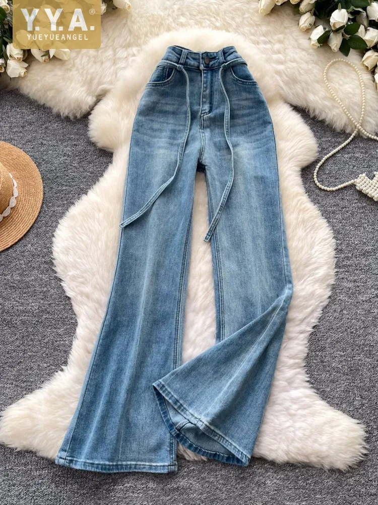 

American Style Women Summer Fashion Design Loose Fit High Waist Wide Leg Micro Flared Trousers Causal Lady Vintage Denim Pants