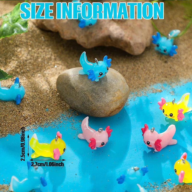 10Pcs Kawaii Solid Color Axolotl Fish Resin Charms Cartoon Animal Pendants for Earrings Keychain Necklace Jewelry DIY Making