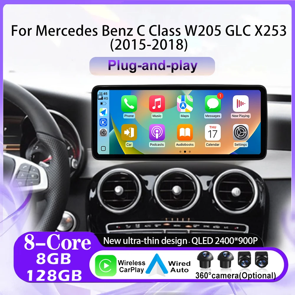 

Автомобильные аксессуары Android 16 для Mercedes Benz C-класса W205 GLC X253 2015-2018 с системой NTG5.0, CarPlay и GPS-навигацией