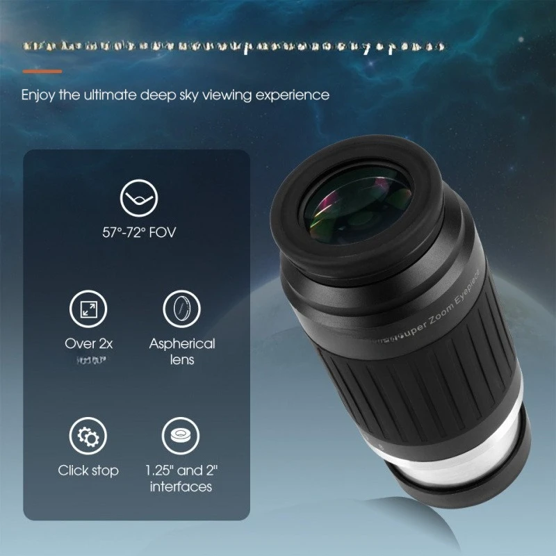 Astronomical wide-angle zoom eyepiece 8-20mm57 ° - 72 ° 1.25 and 2 inches